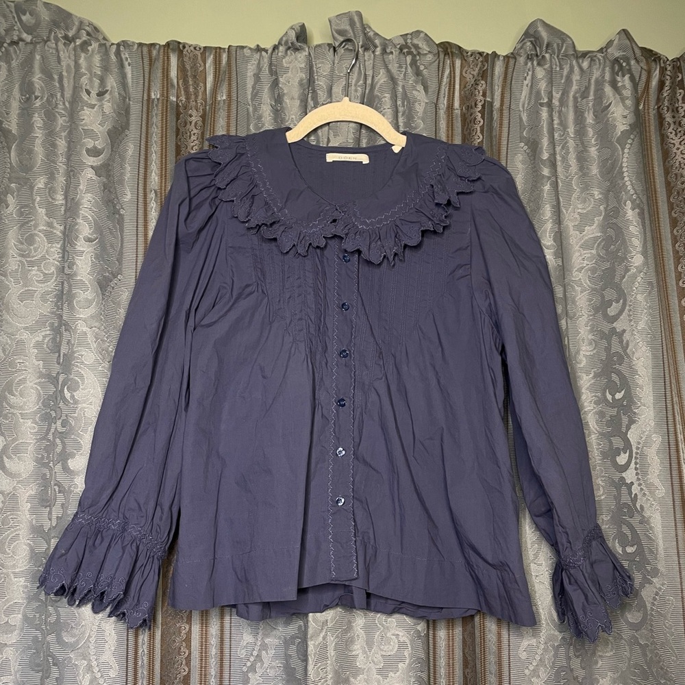 Doen Hickory Ruffled Embroidered Organic Cotton-Poplin Blouse - Picture 4 of 6